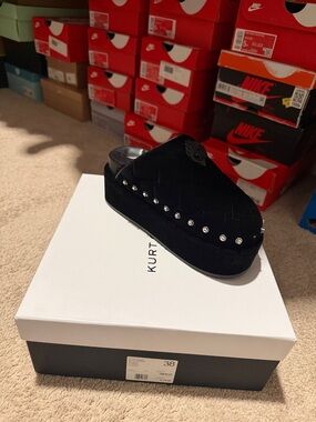 Kurt Geiger Black Suede Stud-Embellished Platform Mule